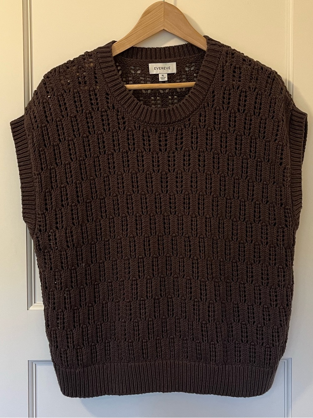 Evereve • Sima Pullover • Open Knit Cotton Sweater Vest • Chocolate Brown • XL